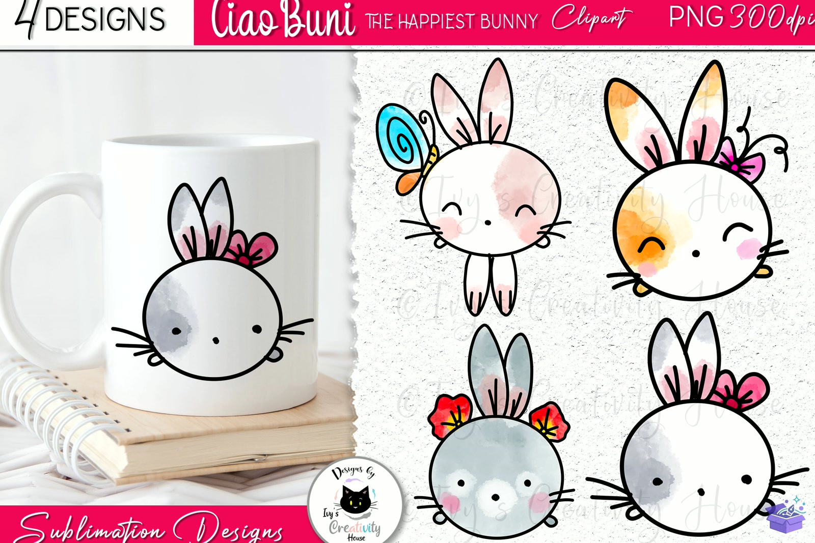 Kawaii Animal Cute Bunny PNG - DTF & Süblimasyon Baskı Tasarımı (SVG, DXF, EPS, PNG) - detaylı önizleme 5