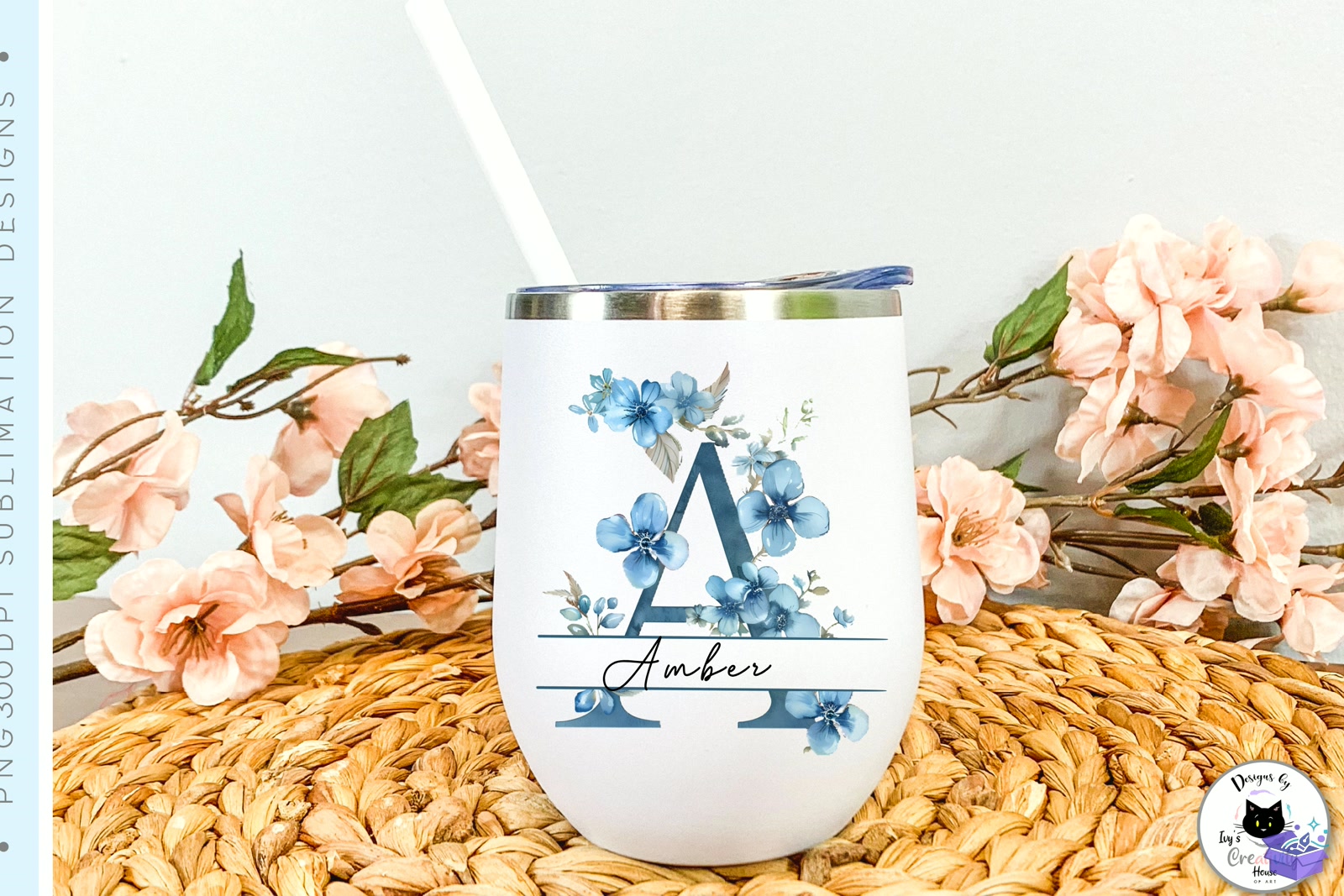 Watercolor Floral Monogram Letter Design - DTF & Süblimasyon Baskı Tasarımı (SVG, DXF, EPS, PNG) - detaylı önizleme 2
