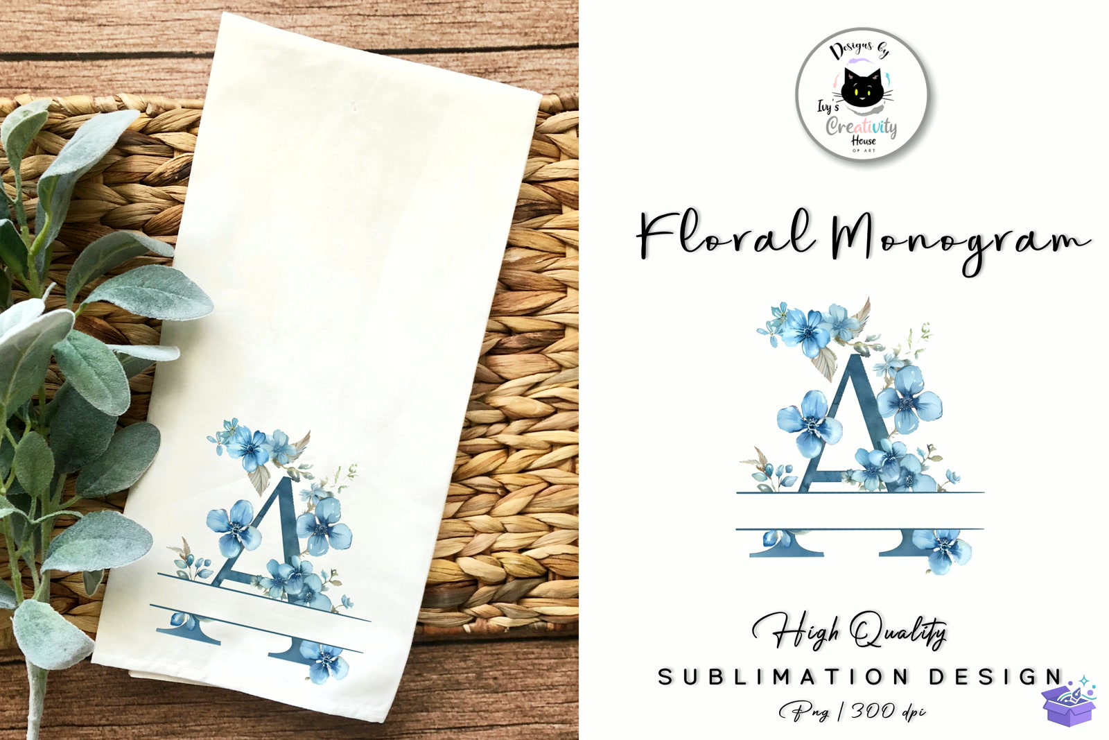 Watercolor Floral Monogram Letter Design - DTF & Süblimasyon Baskı Tasarımı (SVG, DXF, EPS, PNG) - detaylı önizleme 5