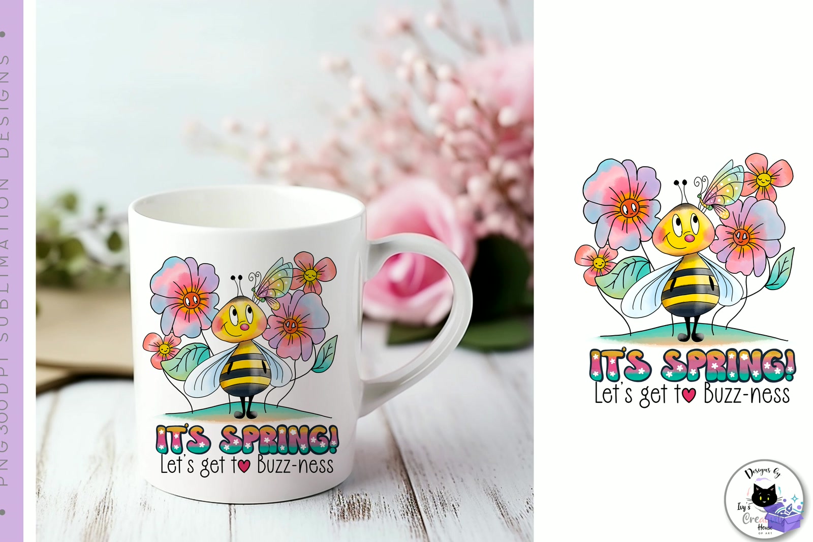 Cute Bee Spring Süblimasyon Baskı Design - DTF & Süblimasyon Baskı Tasarımı (SVG, DXF, EPS, PNG) - detaylı önizleme 3