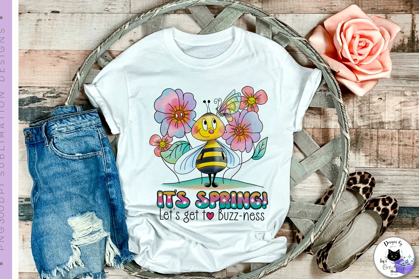 Cute Bee Spring Süblimasyon Baskı Design - DTF & Süblimasyon Baskı Tasarımı (SVG, DXF, EPS, PNG) - detaylı önizleme 4