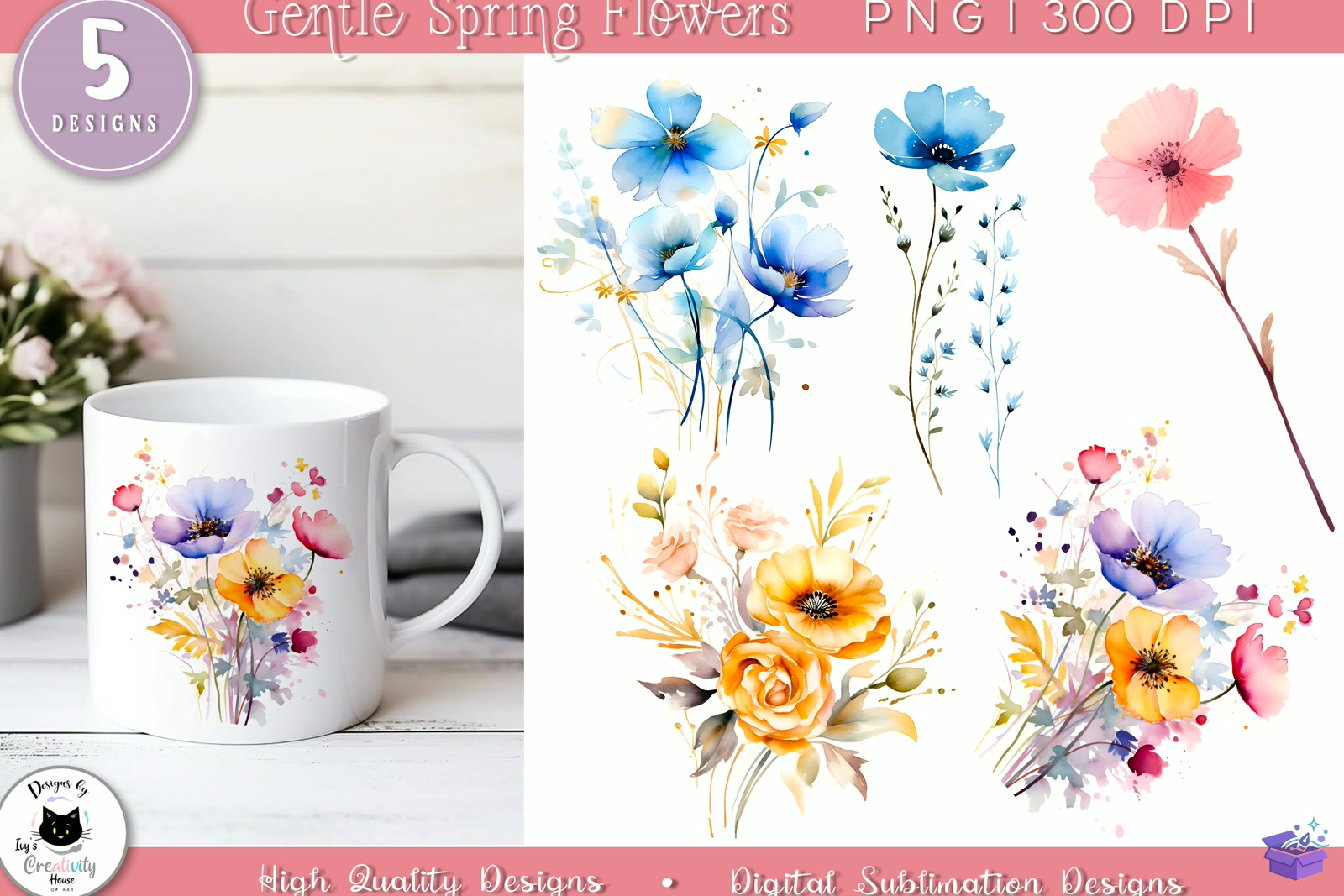 Watercolor Floral Spring PNG - DTF & Süblimasyon Baskı Tasarımı (SVG, DXF, EPS, PNG) - Süblimasyon İndir (DXF, SVG, EPS)