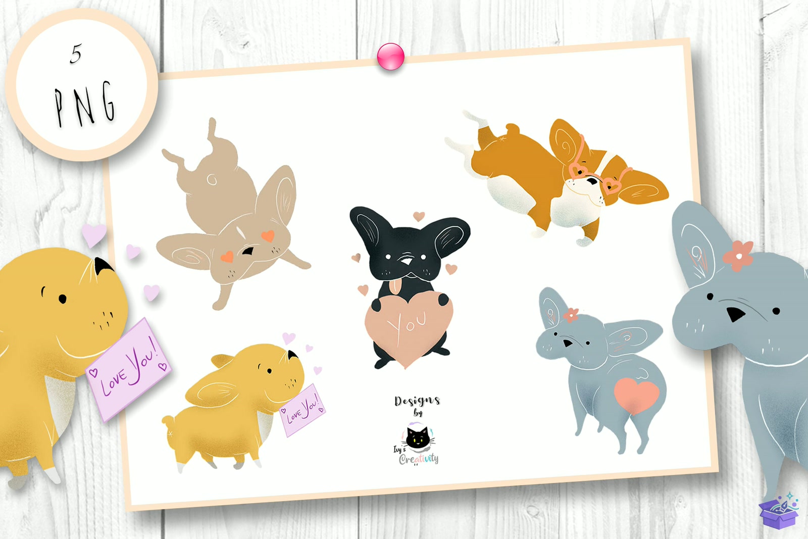 French Bulldog Köpek Köpek Love - DTF & Süblimasyon Baskı Tasarımı (SVG, DXF, EPS, PNG) - detaylı önizleme 2