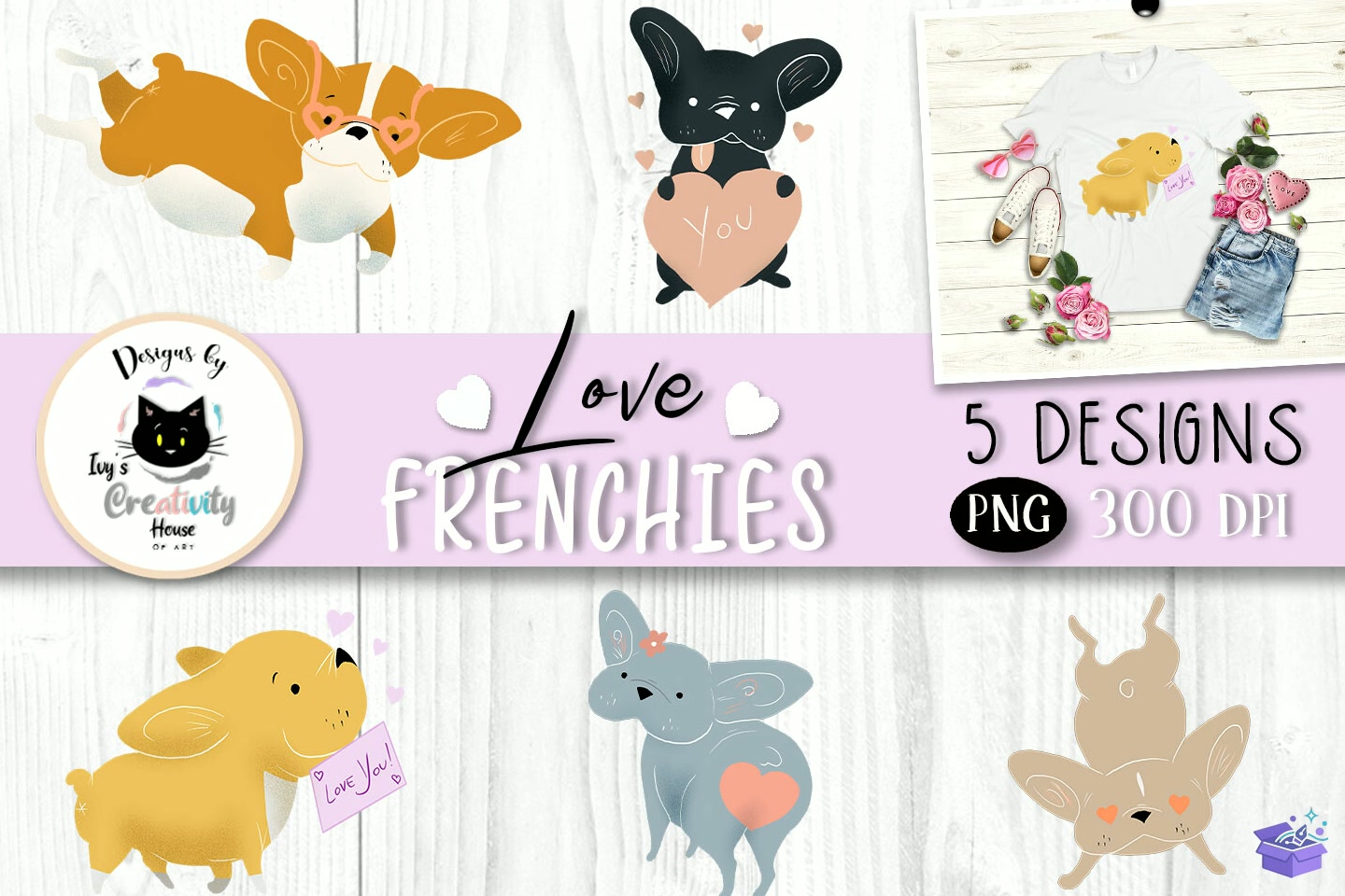 French Bulldog Köpek Köpek Love - DTF & Süblimasyon Baskı Tasarımı (SVG, DXF, EPS, PNG) - detaylı önizleme 4