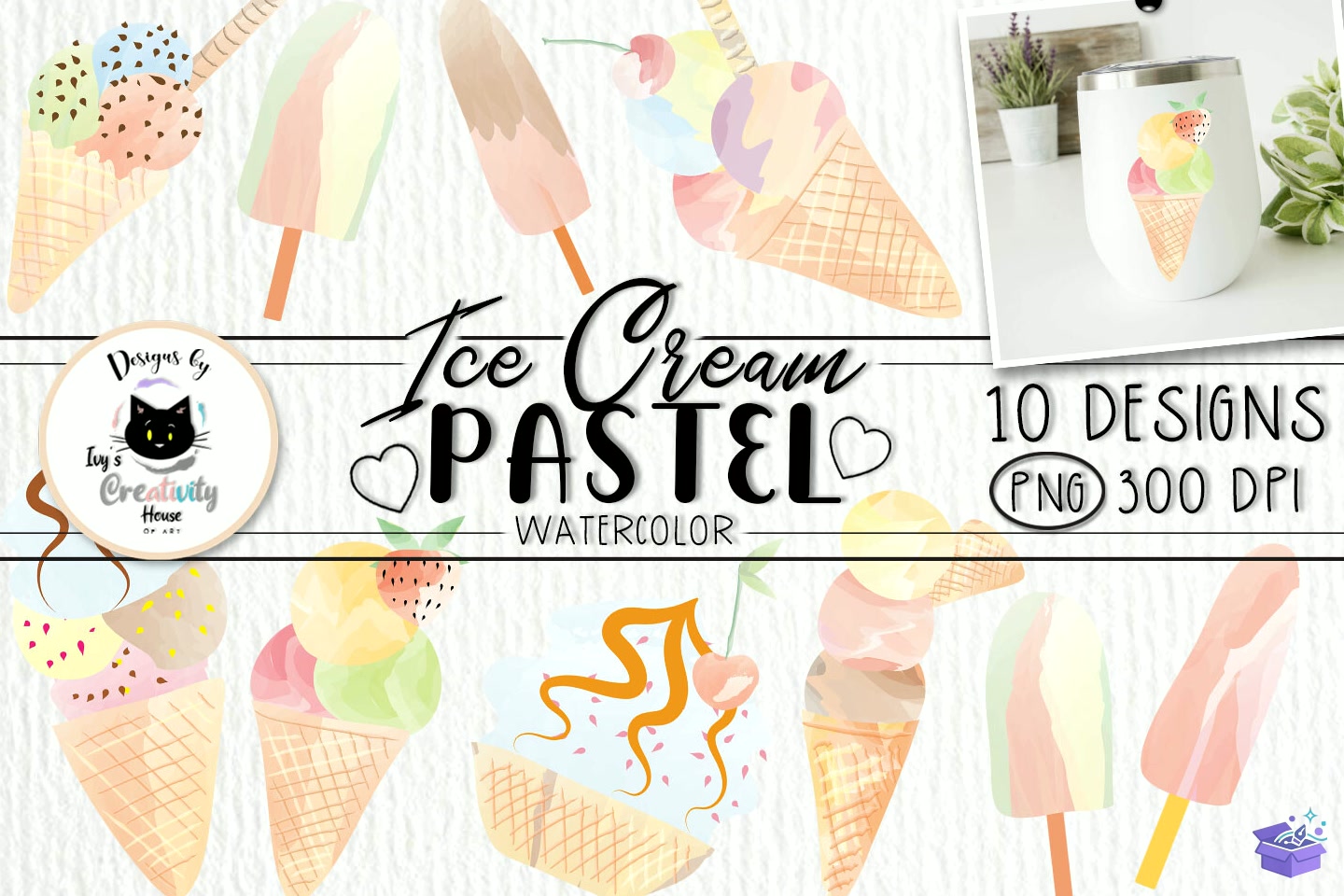 Watercolor Ice Cream Summer - DTF & Süblimasyon Baskı Tasarımı (SVG, DXF, EPS, PNG) - Süblimasyon İndir (DXF, SVG, EPS)