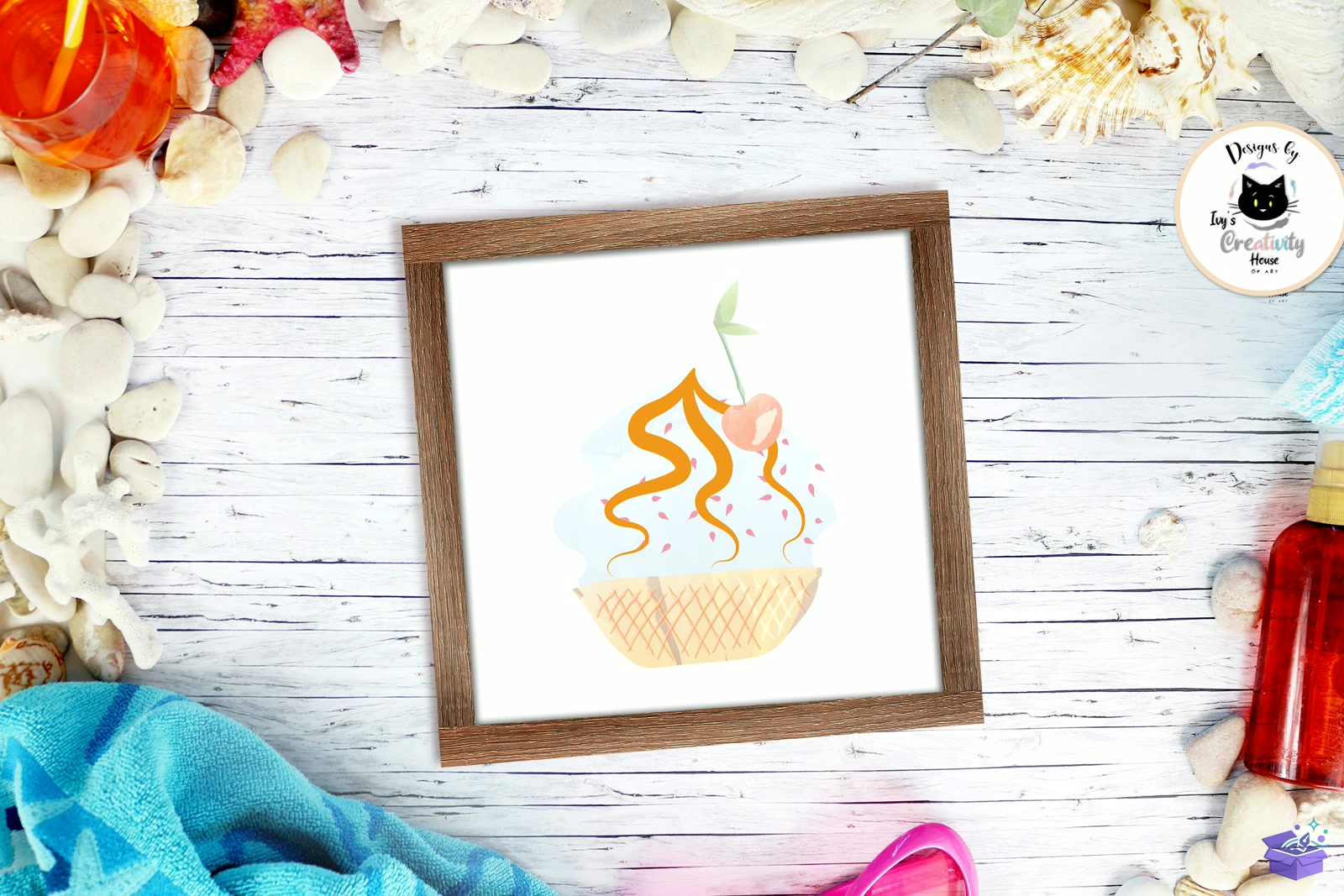 Watercolor Ice Cream Summer - DTF & Süblimasyon Baskı Tasarımı (SVG, DXF, EPS, PNG) - detaylı önizleme 4