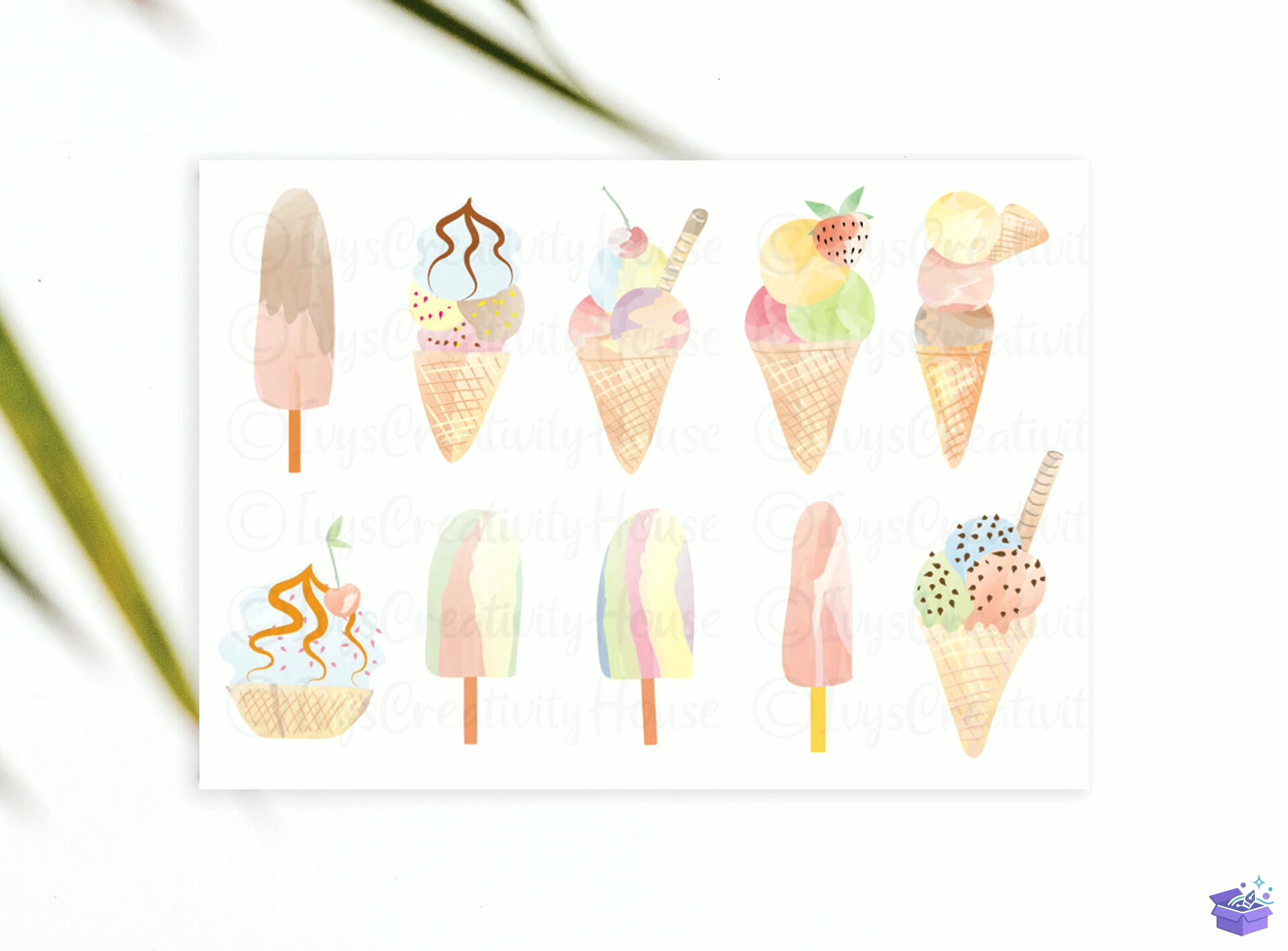 Watercolor Ice Cream Summer - DTF & Süblimasyon Baskı Tasarımı (SVG, DXF, EPS, PNG) - detaylı önizleme 6