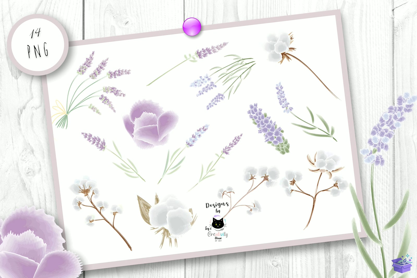 Watercolor Lavender Floral - DTF & Süblimasyon Baskı Tasarımı (SVG, DXF, EPS, PNG) - detaylı önizleme 2