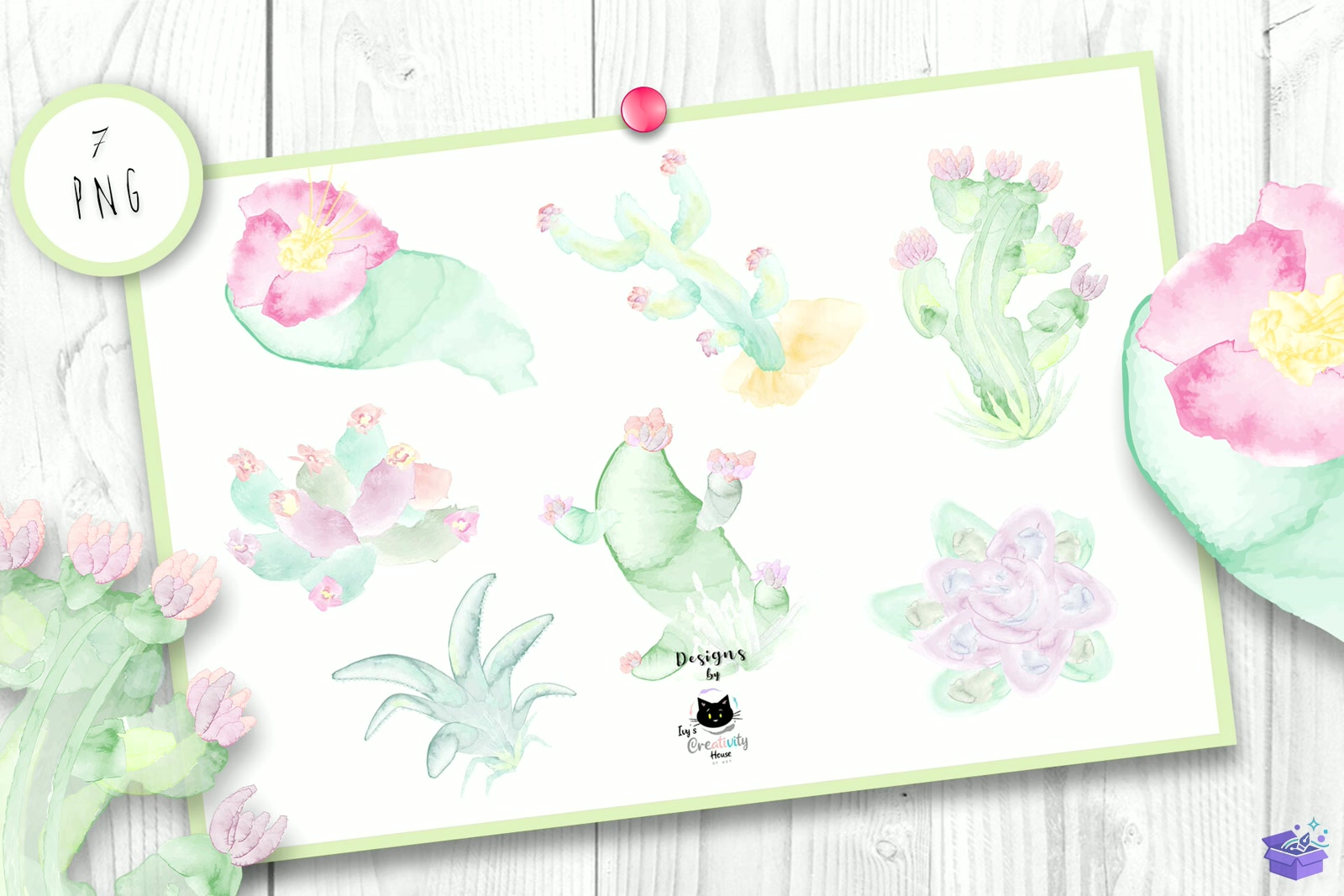 Watercolor Cactus Succulents - DTF & Süblimasyon Baskı Tasarımı (SVG, DXF, EPS, PNG) - detaylı önizleme 2
