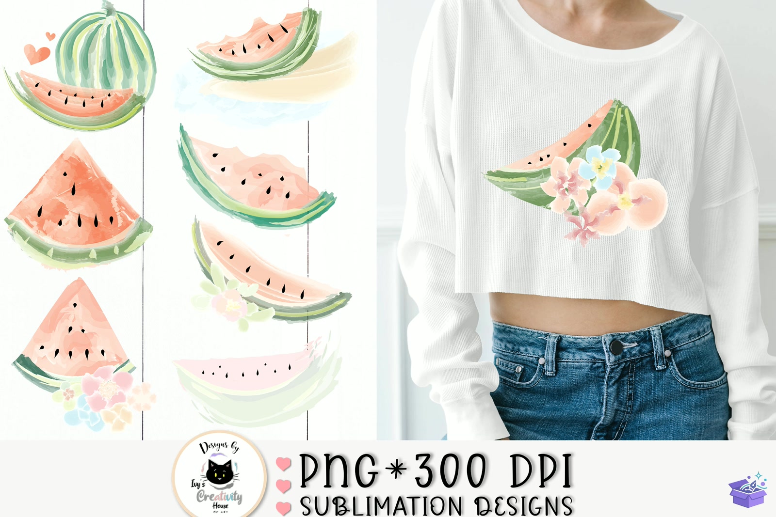 Watercolor Watermelon Summer - DTF & Süblimasyon Baskı Tasarımı (SVG, DXF, EPS, PNG) - detaylı önizleme 2