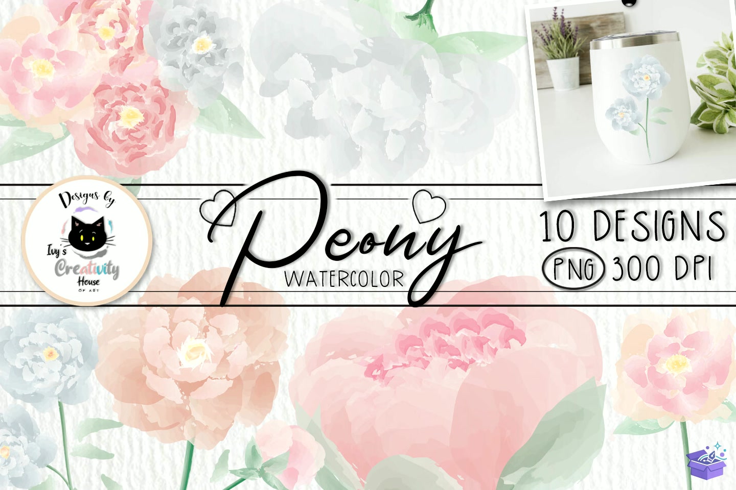 Watercolor Floral Peony PNG - DTF & Süblimasyon Baskı Tasarımı (SVG, DXF, EPS, PNG) - detaylı önizleme 5