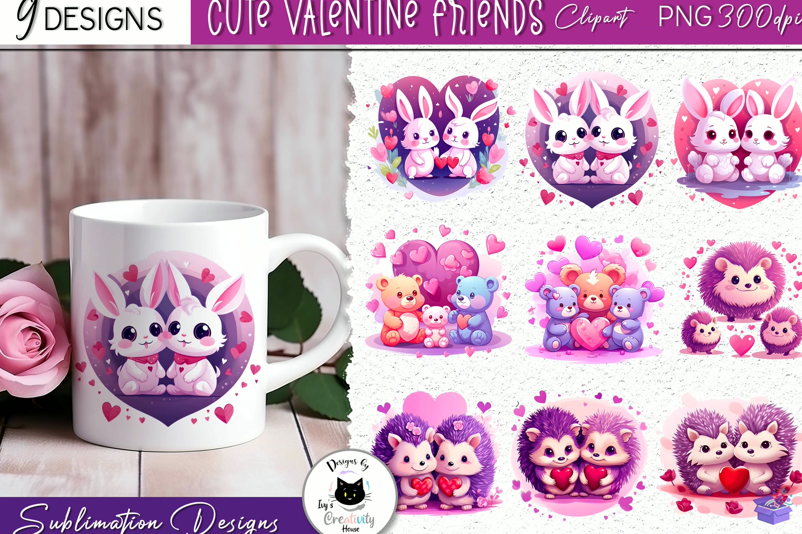 Cute Animals Valentine - DTF & Süblimasyon Baskı Tasarımı (SVG, DXF, EPS, PNG) - detaylı önizleme 5