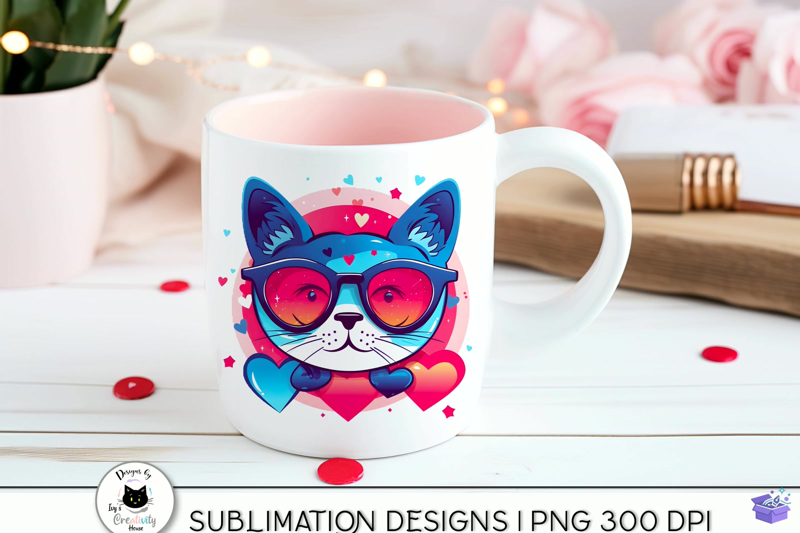 Cartoon Valentine Kedi Kedi PNG - DTF & Süblimasyon Baskı Tasarımı (SVG, DXF, EPS, PNG) - detaylı önizleme 2