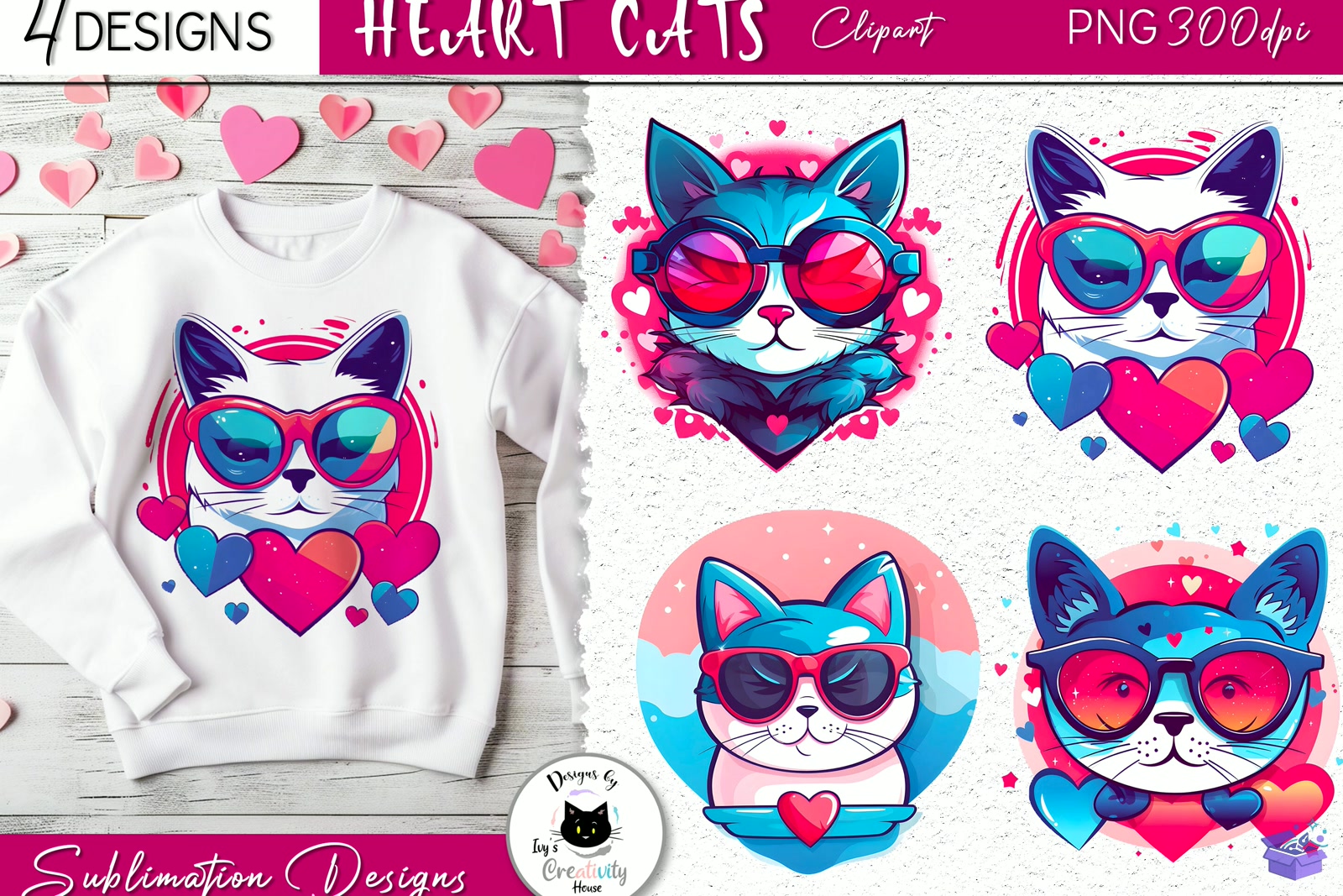 Cartoon Valentine Kedi Kedi PNG - DTF & Süblimasyon Baskı Tasarımı (SVG, DXF, EPS, PNG) - detaylı önizleme 4