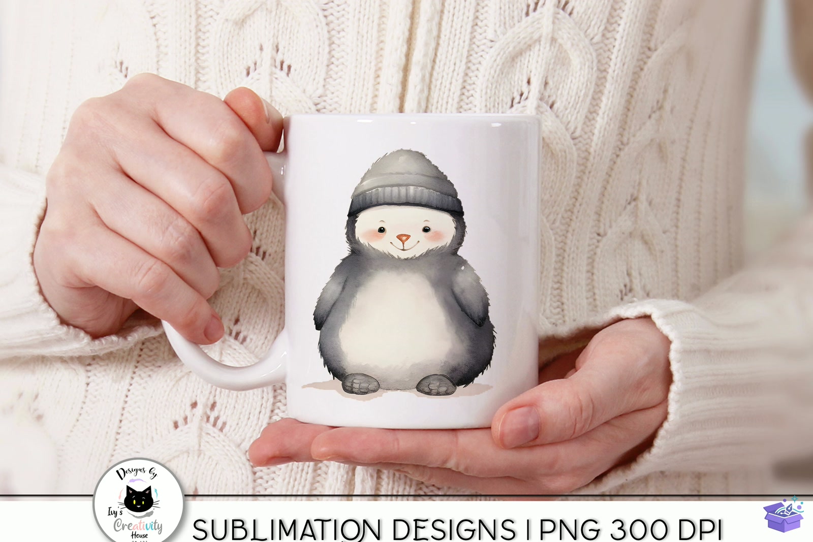 Cute Winter Animal Kawaii PNG - DTF & Süblimasyon Baskı Tasarımı (SVG, DXF, EPS, PNG) - detaylı önizleme 2