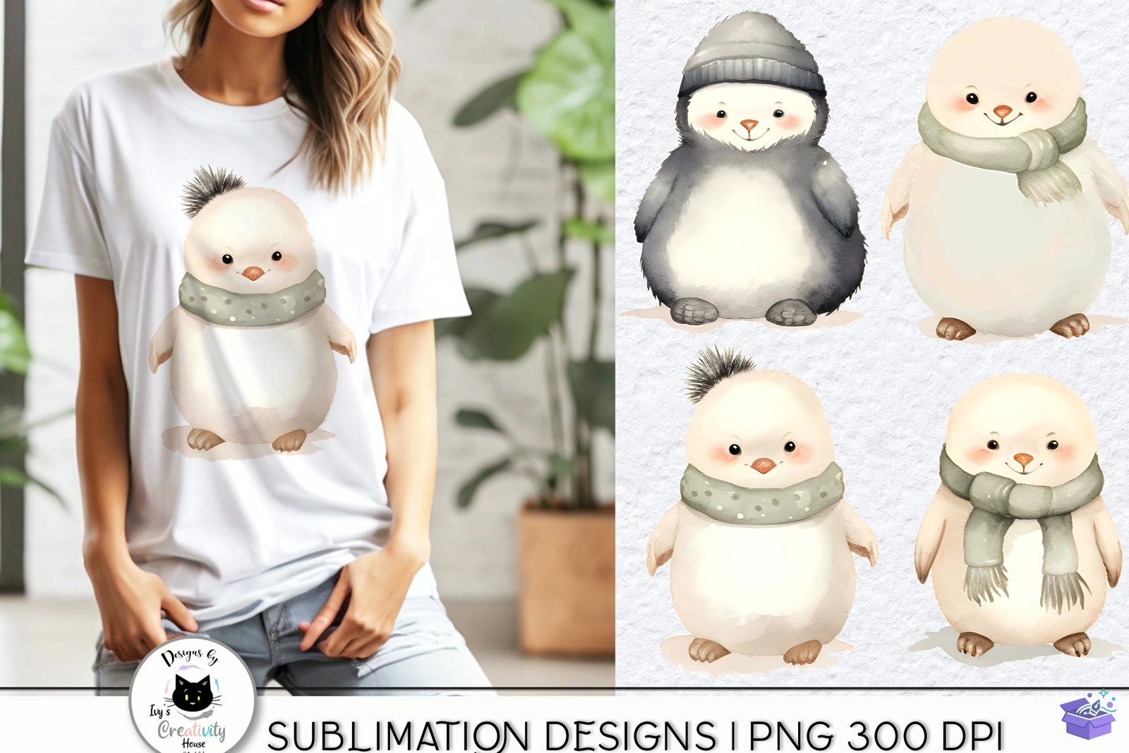Cute Winter Animal Kawaii PNG - DTF & Süblimasyon Baskı Tasarımı (SVG, DXF, EPS, PNG) - detaylı önizleme 4
