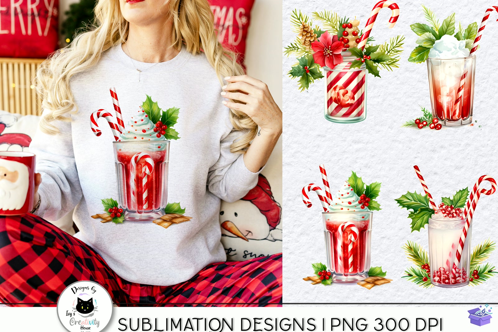 Candy Cane Yılbaşı Drink - DTF & Süblimasyon Baskı Tasarımı (SVG, DXF, EPS, PNG) - detaylı önizleme 3
