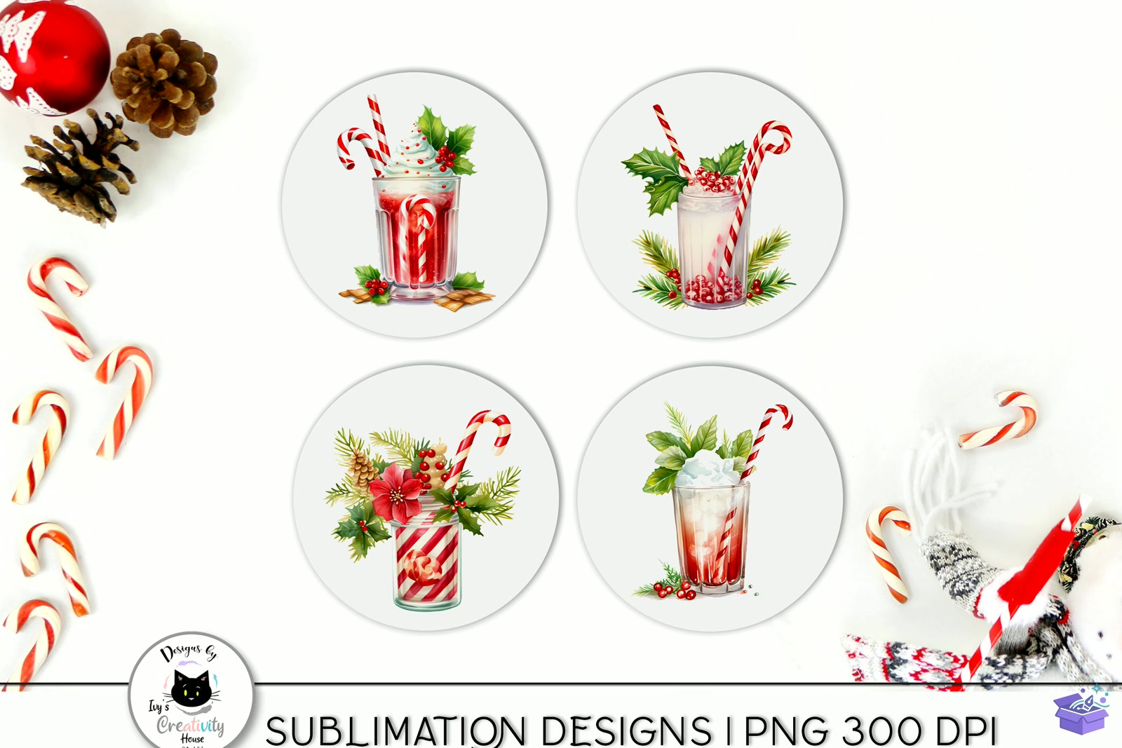 Candy Cane Yılbaşı Drink - DTF & Süblimasyon Baskı Tasarımı (SVG, DXF, EPS, PNG) - detaylı önizleme 4
