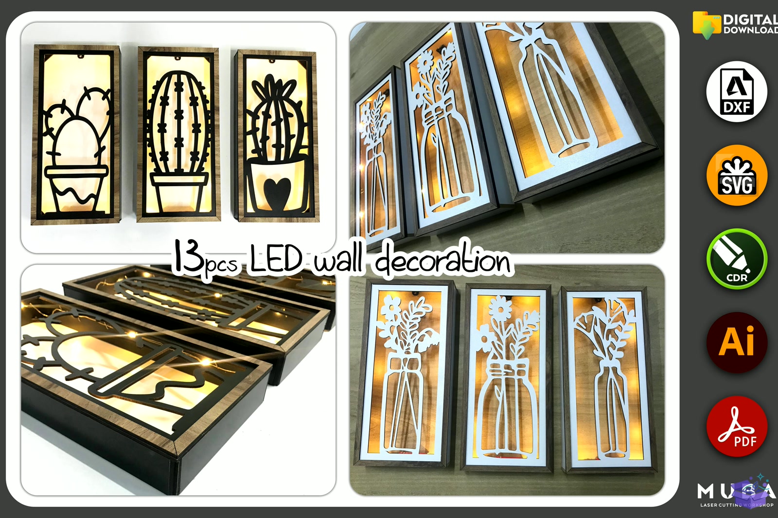3D Led Duvar Dekoru SVG Wall Gece Lambası - 3D Baskı ve Model Dosyası (STL, OBJ, 3MF) - detaylı önizleme 6