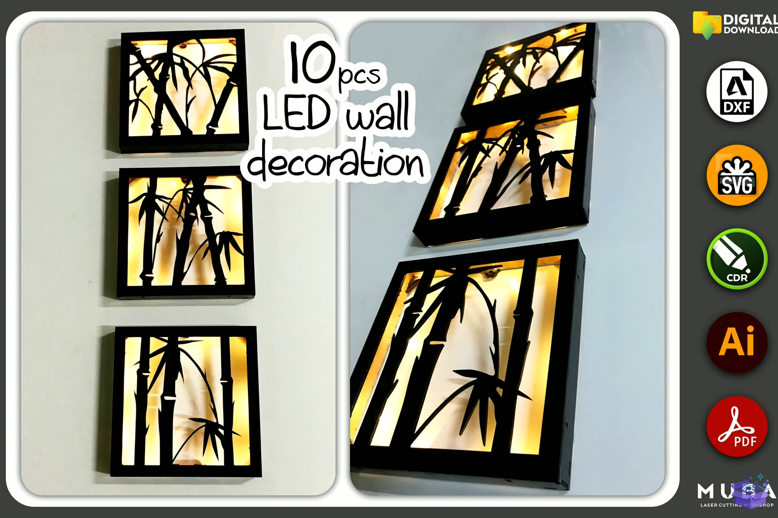 3D Led Duvar Dekoru SVG Wall Gece Lambası - 3D Baskı ve Model Dosyası (STL, OBJ, 3MF) - detaylı önizleme 6