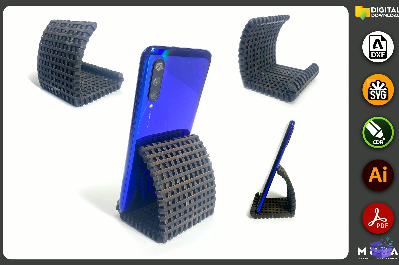 Telefon Standı Laser Telefon Tutucu - Lazer Kesim ve Çizim Dosyası (SVG, DXF, EPS, PNG) - detaylı önizleme 5