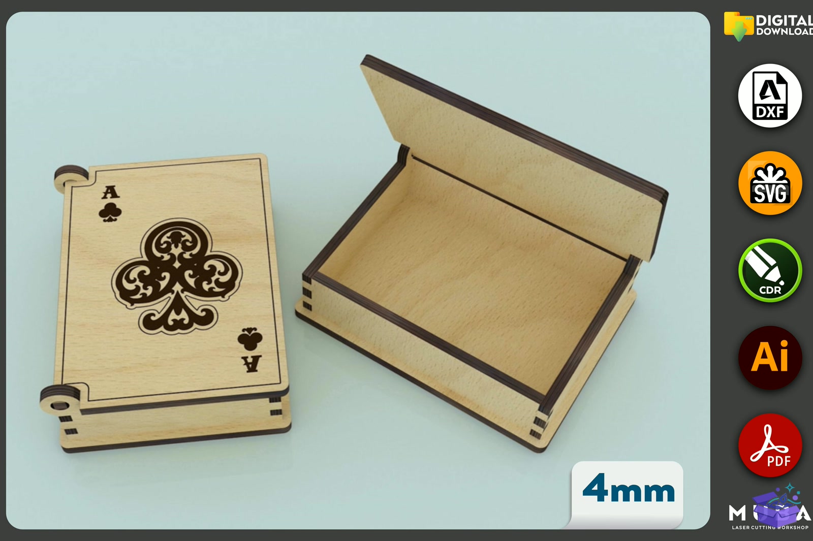 Playing Cards Tutucu Poker Card Tutucu - Lazer Kesim ve Çizim Dosyası (SVG, DXF, EPS, PNG) - detaylı önizleme 3
