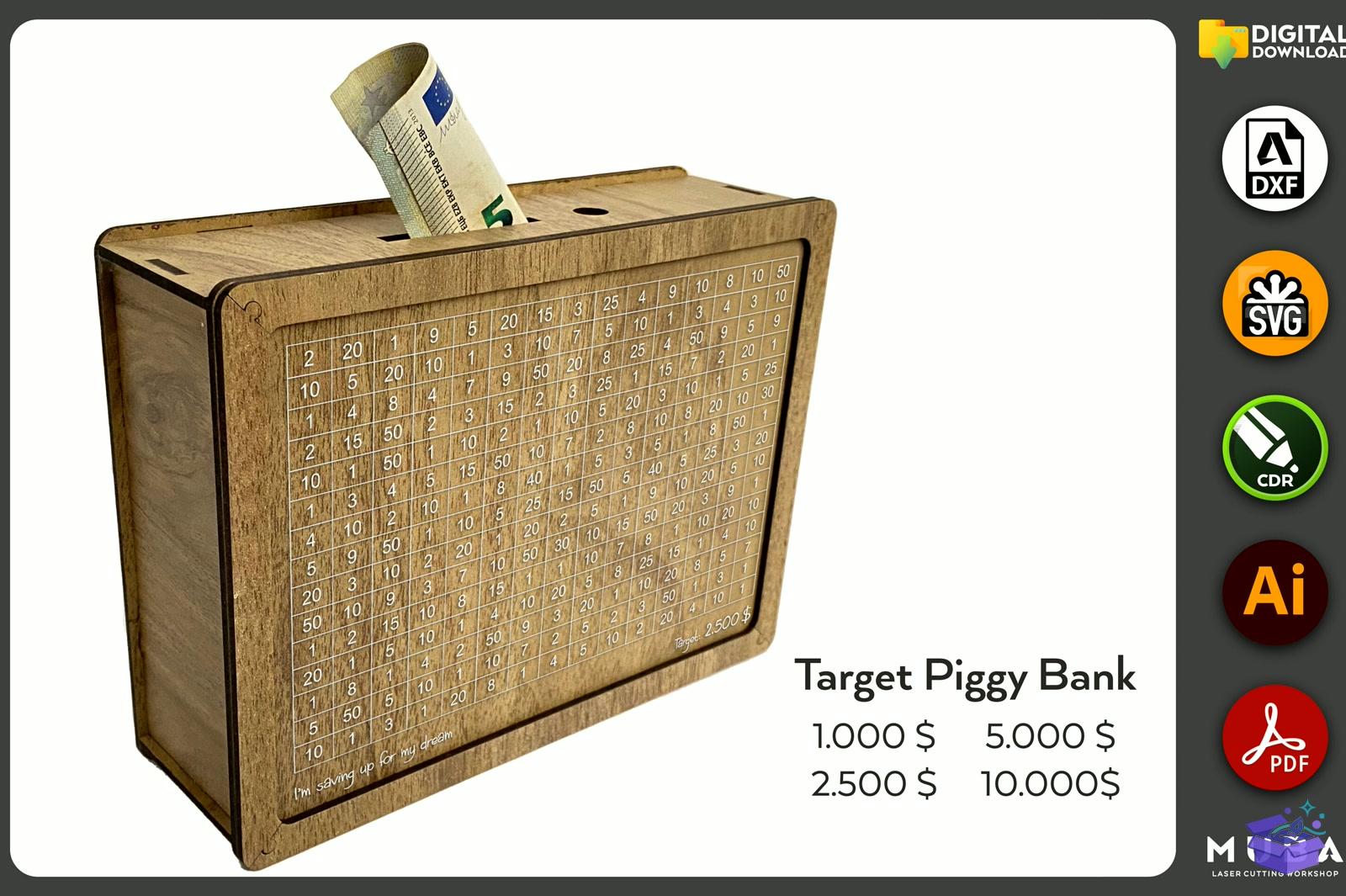 Target Piggy Banks Money Kutu SVG - Lazer Kesim ve Çizim Dosyası (SVG, DXF, EPS, PNG) - Lazer Kesim Dosyaları İndir (DXF, SVG, EPS)