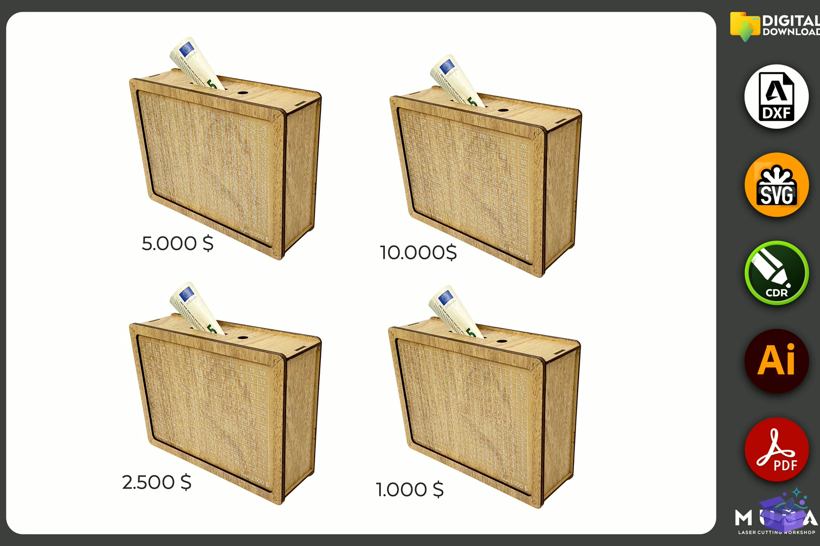 Target Piggy Banks Money Kutu SVG - Lazer Kesim ve Çizim Dosyası (SVG, DXF, EPS, PNG) - detaylı önizleme 4