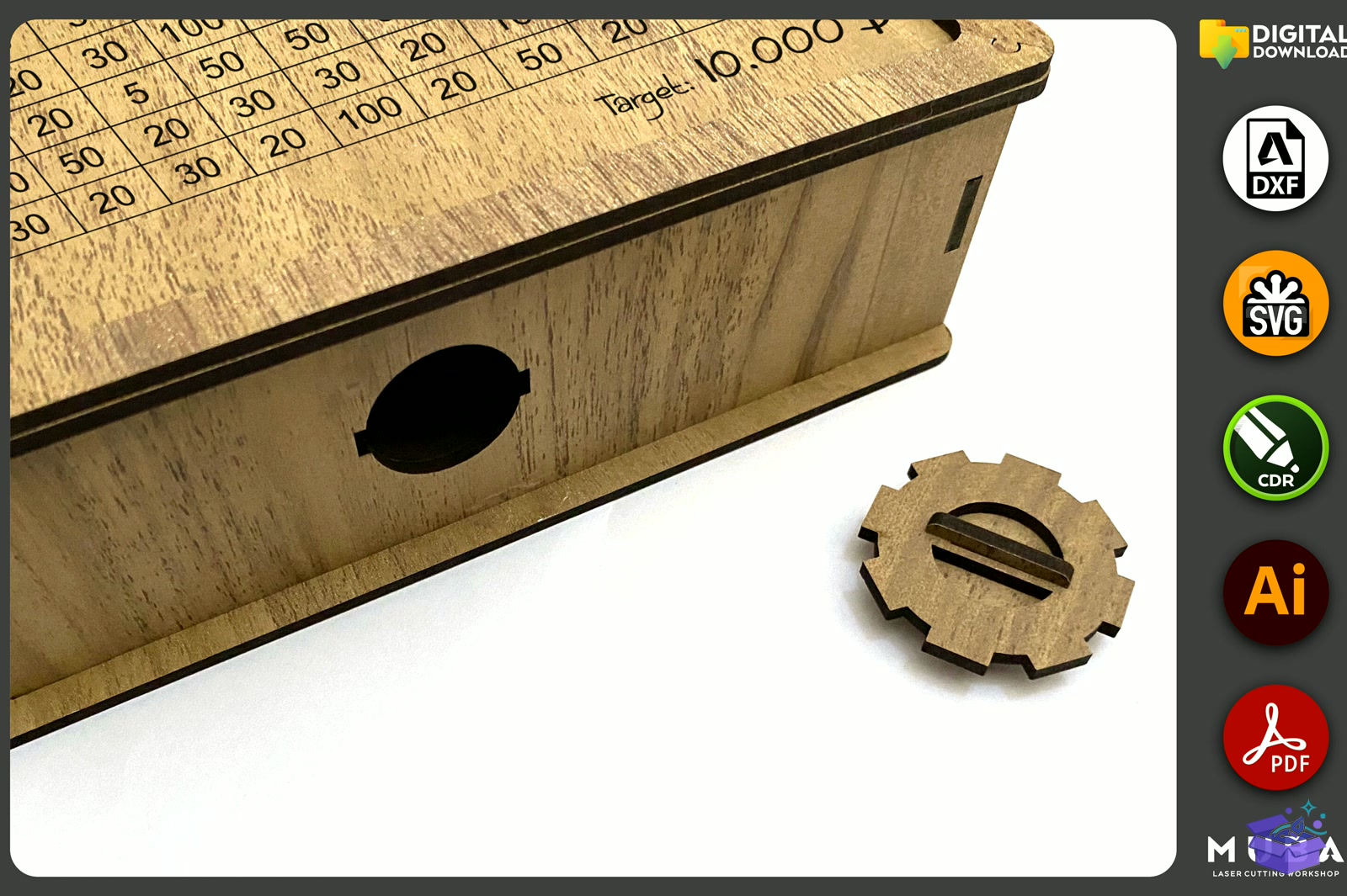 Target Piggy Banks Money Kutu SVG - Lazer Kesim ve Çizim Dosyası (SVG, DXF, EPS, PNG) - detaylı önizleme 6