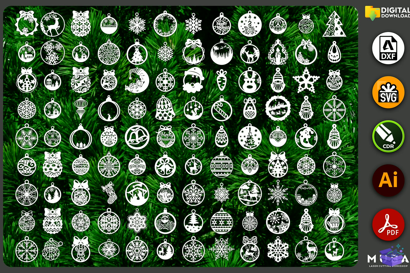557 Pcs Yılbaşı Ağaç Süsü SVG Lazer Kesim - Lazer Kesim ve Çizim Dosyası (SVG, DXF, EPS, PNG) - detaylı önizleme 2