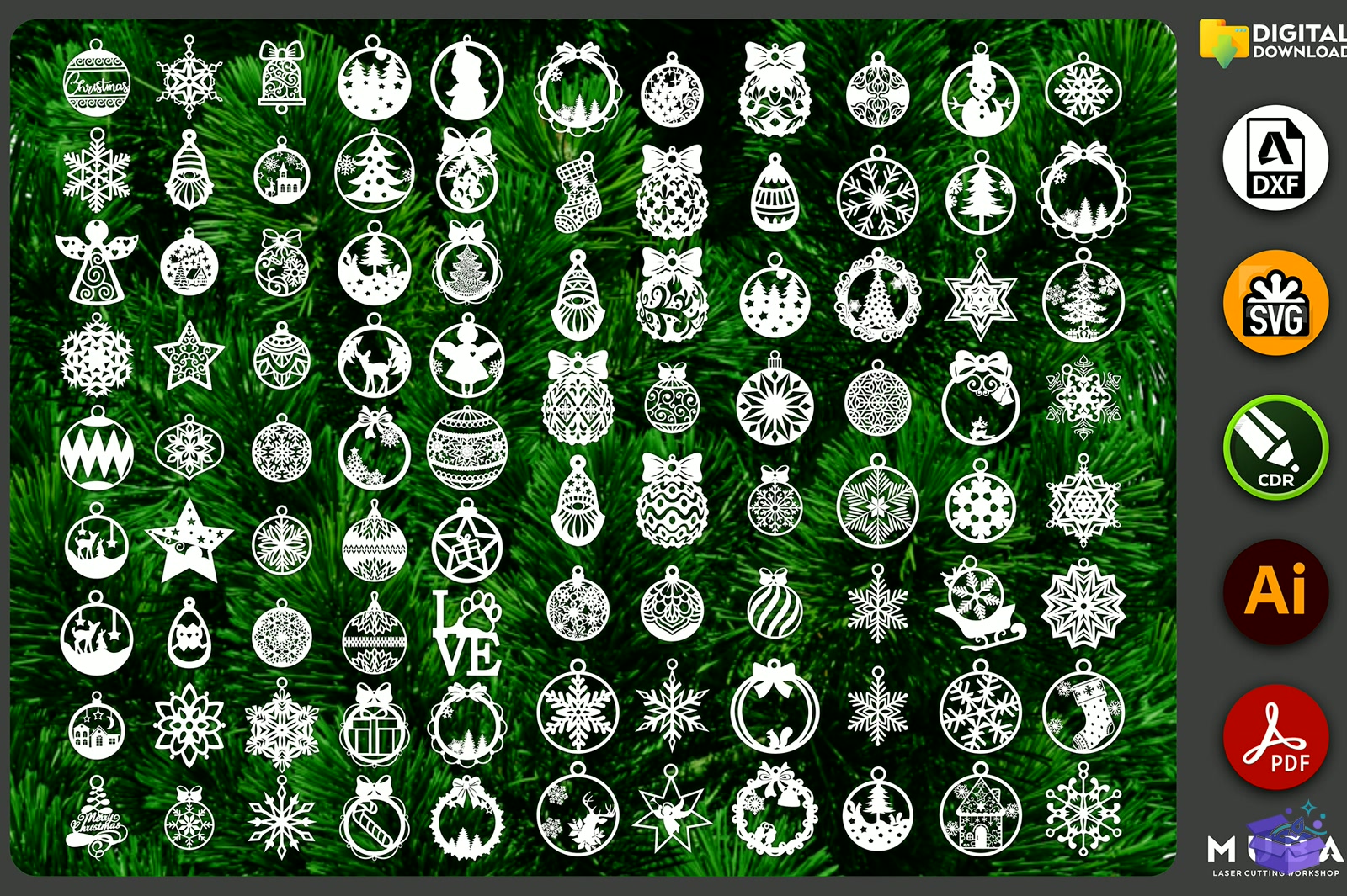 557 Pcs Yılbaşı Ağaç Süsü SVG Lazer Kesim - Lazer Kesim ve Çizim Dosyası (SVG, DXF, EPS, PNG) - detaylı önizleme 3