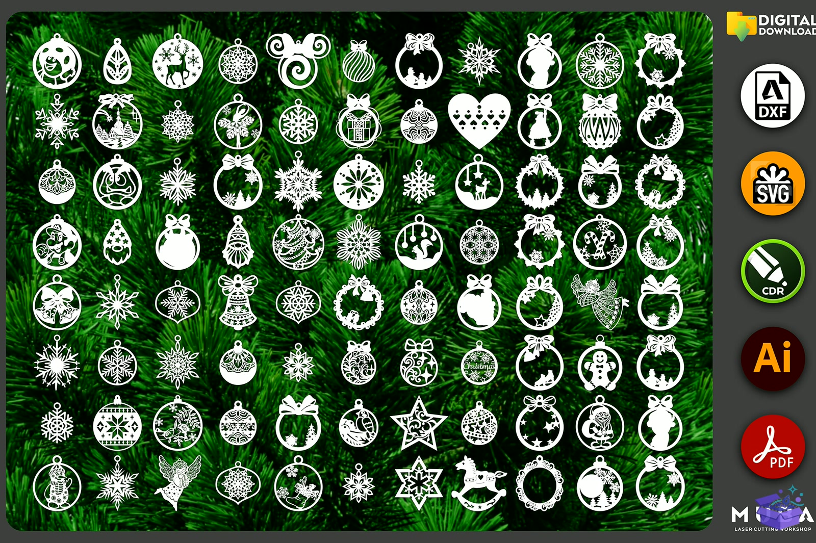 557 Pcs Yılbaşı Ağaç Süsü SVG Lazer Kesim - Lazer Kesim ve Çizim Dosyası (SVG, DXF, EPS, PNG) - detaylı önizleme 4