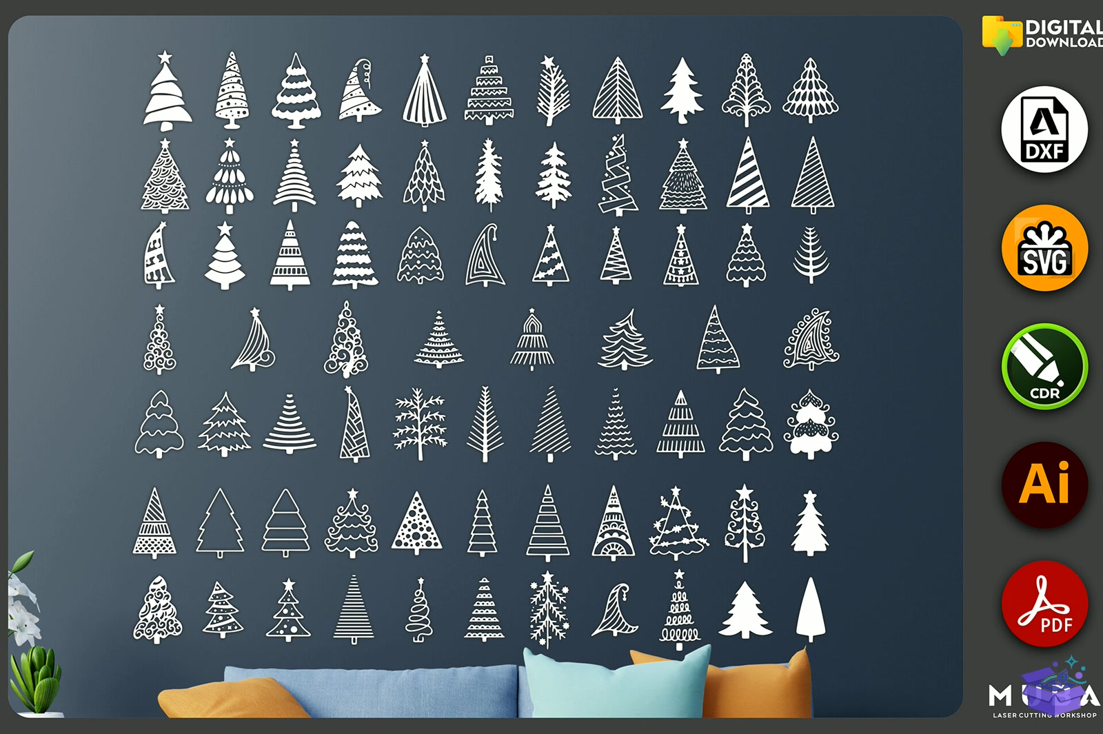 557 Pcs Yılbaşı Ağaç Süsü SVG Lazer Kesim - Lazer Kesim ve Çizim Dosyası (SVG, DXF, EPS, PNG) - detaylı önizleme 5