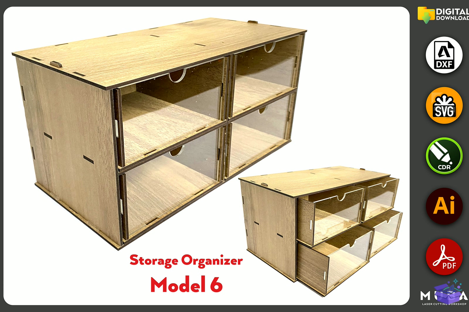 Desktop Organizer SVG Hobby Storage Kutu - Lazer Kesim ve Çizim Dosyası (SVG, DXF, EPS, PNG) - detaylı önizleme 6