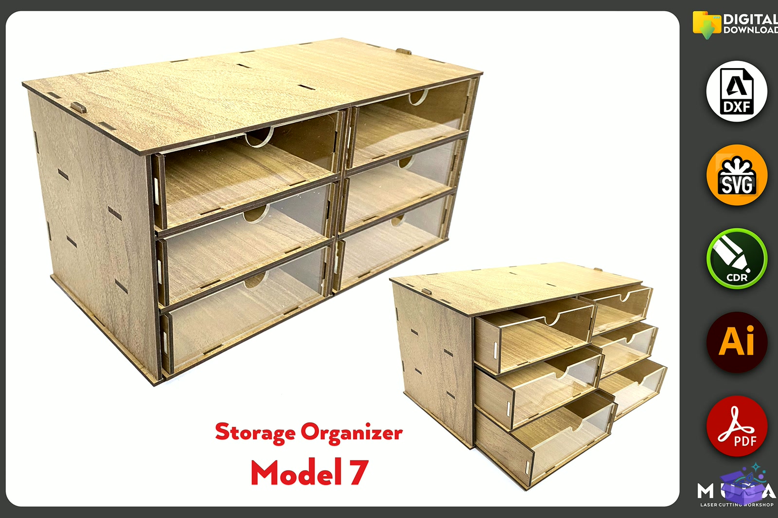 Desktop Organizer SVG Hobby Storage Kutu - Lazer Kesim ve Çizim Dosyası (SVG, DXF, EPS, PNG) - detaylı önizleme 6