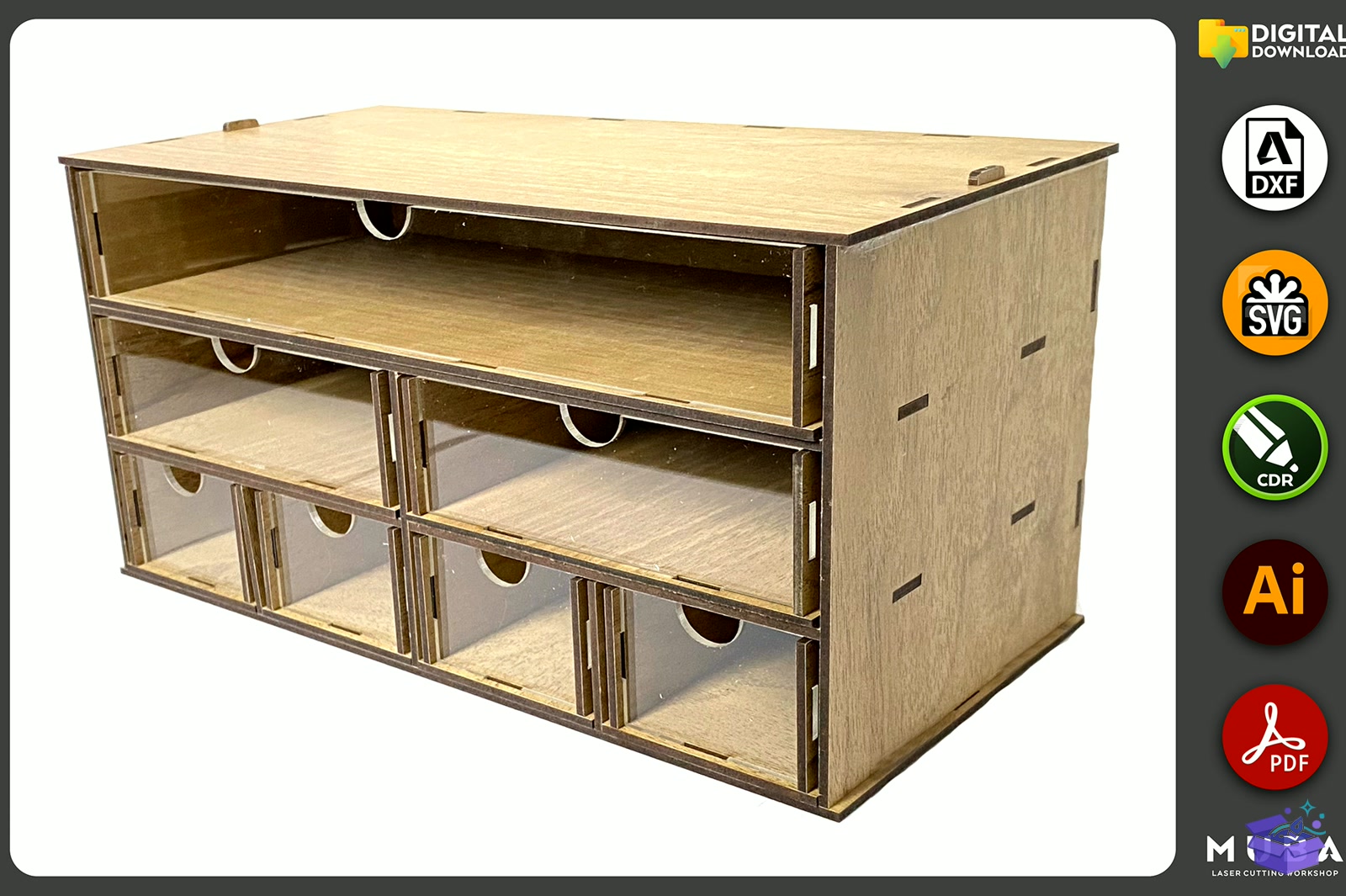 Desktop Organizer SVG Hobby Storage Kutu - Lazer Kesim ve Çizim Dosyası (SVG, DXF, EPS, PNG) - detaylı önizleme 3