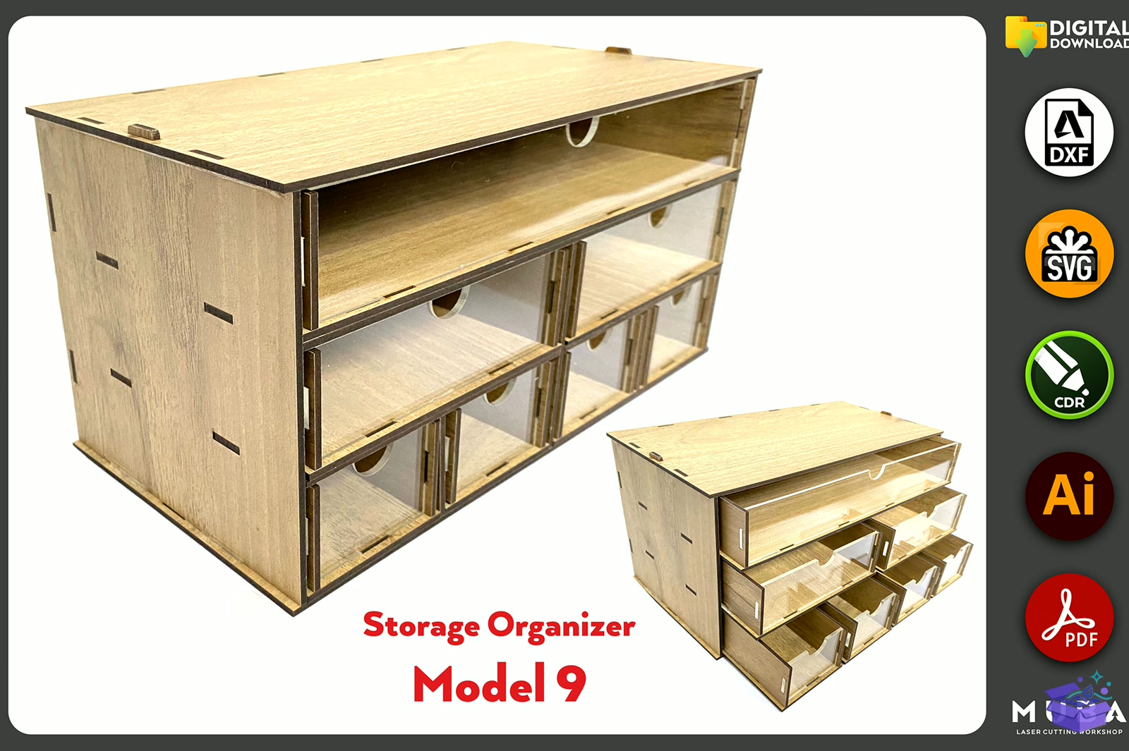 Desktop Organizer SVG Hobby Storage Kutu - Lazer Kesim ve Çizim Dosyası (SVG, DXF, EPS, PNG) - detaylı önizleme 6