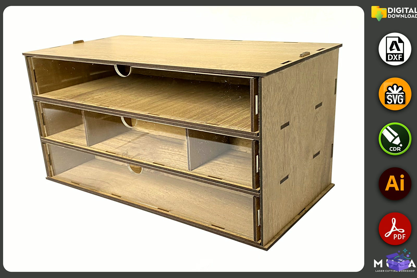 Desktop Organizer SVG Hobby Storage Kutu - Lazer Kesim ve Çizim Dosyası (SVG, DXF, EPS, PNG) - detaylı önizleme 3
