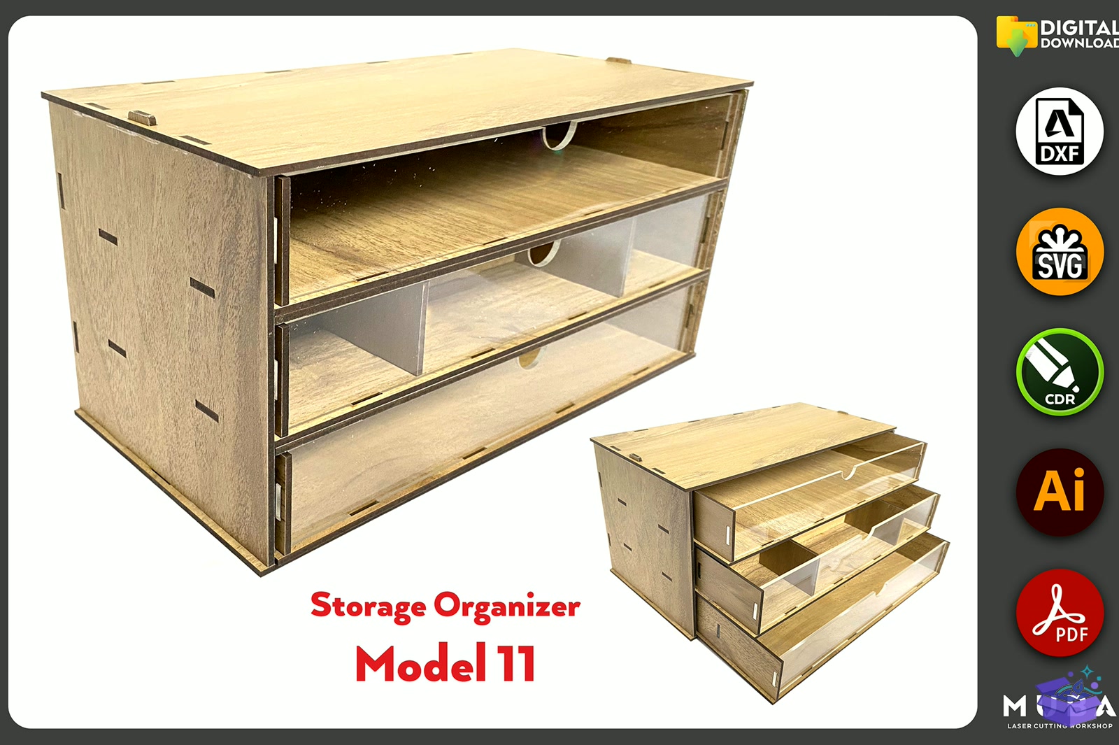 Desktop Organizer SVG Hobby Storage Kutu - Lazer Kesim ve Çizim Dosyası (SVG, DXF, EPS, PNG) - detaylı önizleme 6