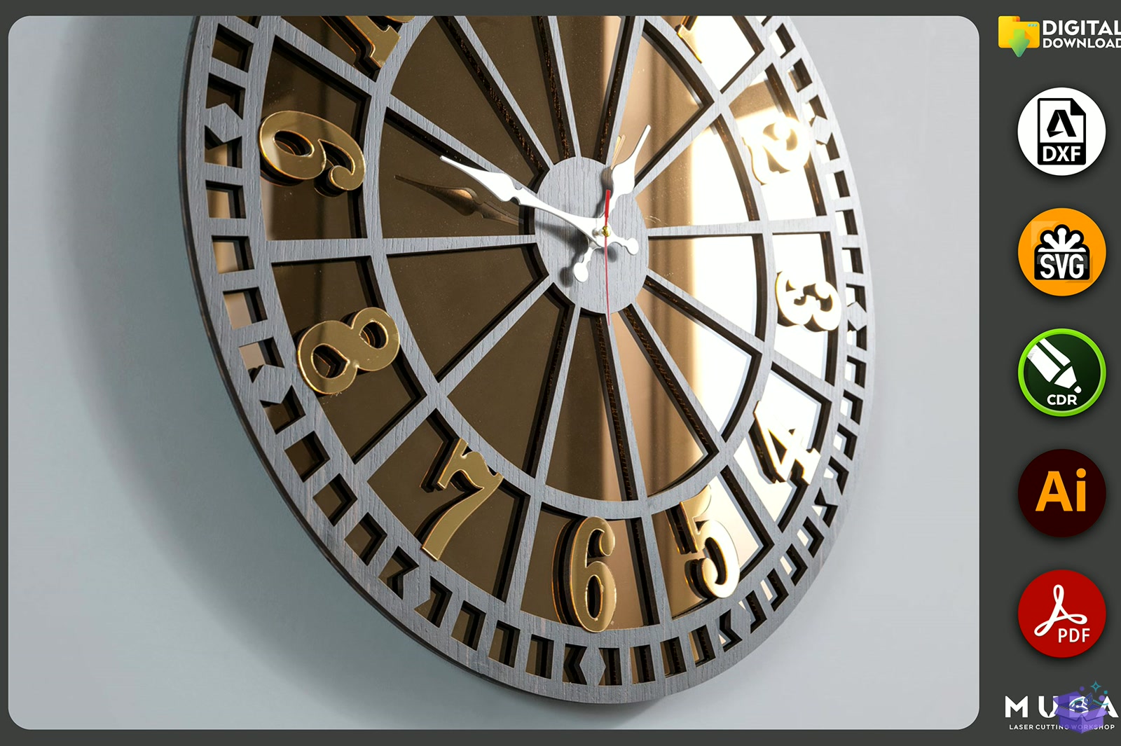 Wall Duvar Saati SVG Laser - El İşi ve Kesim Dosyası (SVG, DXF, EPS, PNG) - detaylı önizleme 6