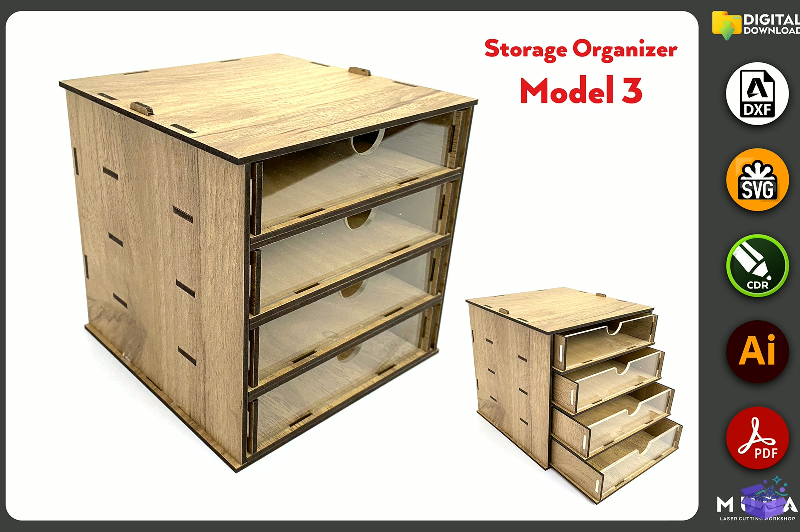 Desktop Organizer SVG Hobby Storage Kutu - Lazer Kesim ve Çizim Dosyası (SVG, DXF, EPS, PNG) - detaylı önizleme 6