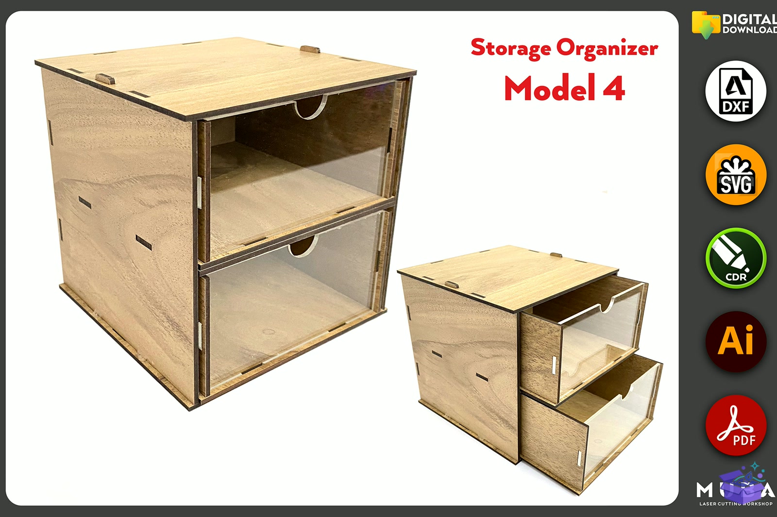 Desktop Organizer SVG Hobby Storage Kutu - Lazer Kesim ve Çizim Dosyası (SVG, DXF, EPS, PNG) - detaylı önizleme 6
