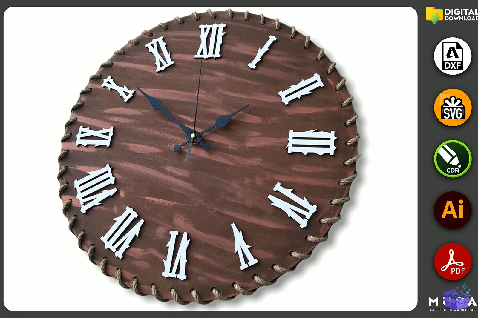 Wall Duvar Saati SVG - Lazer Kesim ve Çizim Dosyası (SVG, DXF, EPS, PNG) - detaylı önizleme 5