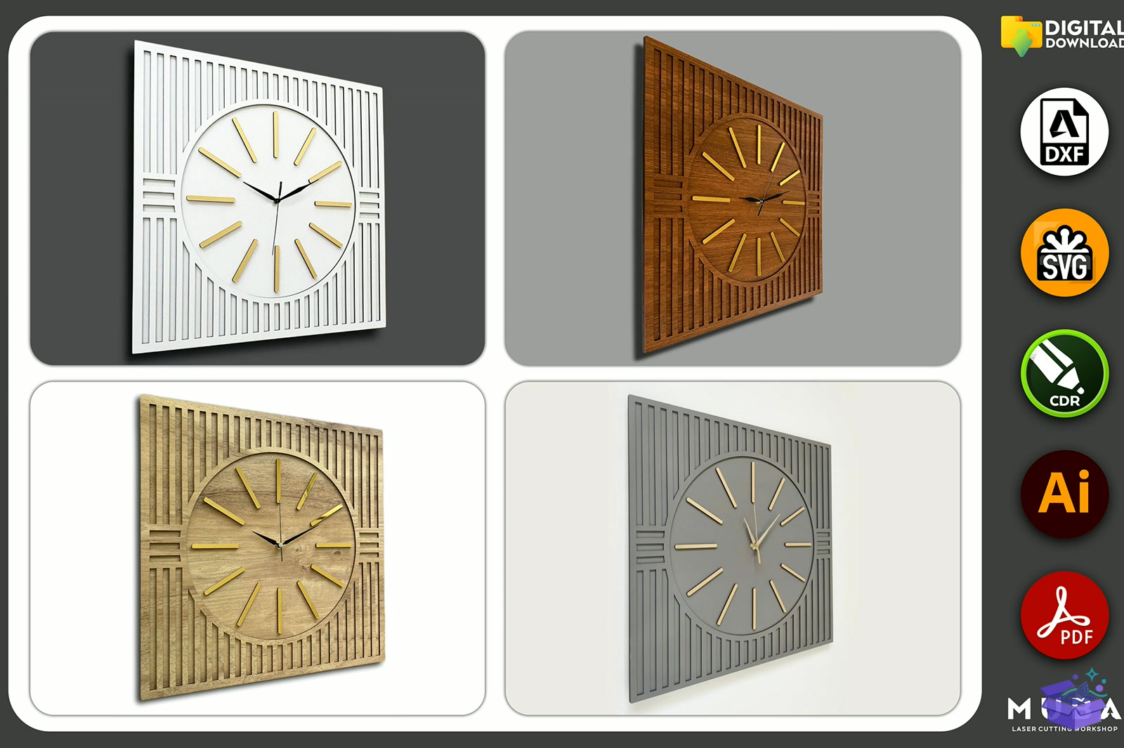 Wall Duvar Saati SVG - Lazer Kesim ve Çizim Dosyası (SVG, DXF, EPS, PNG) - detaylı önizleme 2