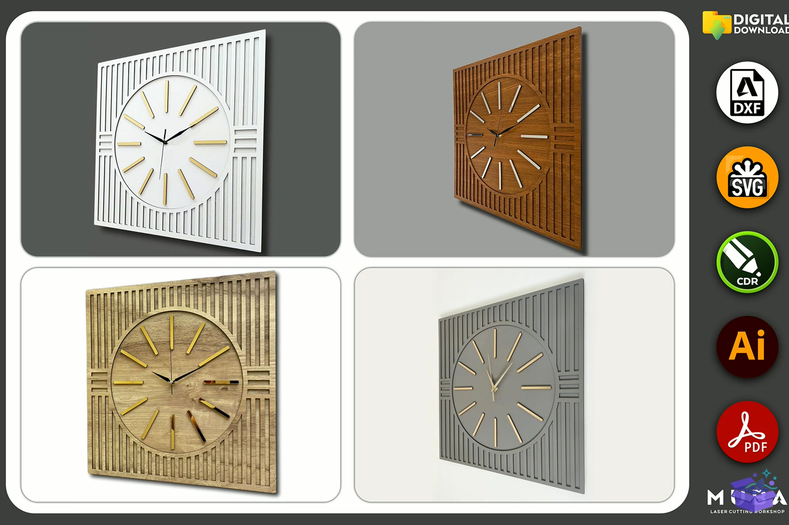 Wall Duvar Saati SVG - Lazer Kesim ve Çizim Dosyası (SVG, DXF, EPS, PNG) - detaylı önizleme 3