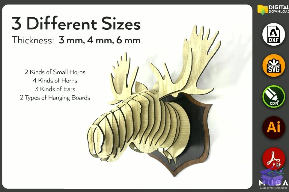 Yılbaşı Geyik SVG Ahşap 3D Ahşap Yapboz - 3D Baskı ve Model Dosyası (STL, OBJ, 3MF) - detaylı önizleme 5