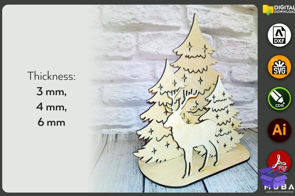 Yılbaşı Desk Decor SVG Yılbaşı Geyik - Lazer Kesim ve Çizim Dosyası (SVG, DXF, EPS, PNG) - detaylı önizleme 2