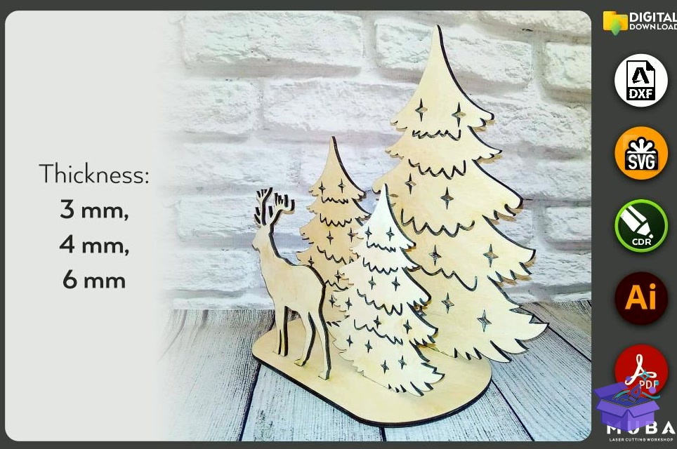 Yılbaşı Desk Decor SVG Yılbaşı Geyik - Lazer Kesim ve Çizim Dosyası (SVG, DXF, EPS, PNG) - detaylı önizleme 3