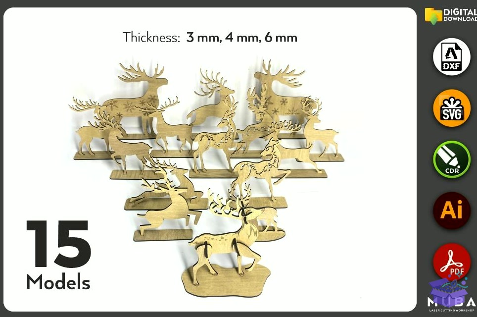 15 Model Yılbaşı Standing Ren Geyiği SVG - 3D Baskı ve Model Dosyası (STL, OBJ, 3MF) - Lazer Kesim Dosyaları İndir (STL, OBJ, 3MF)