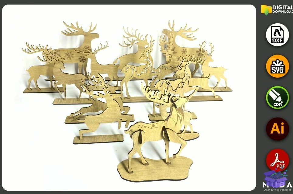 15 Model Yılbaşı Standing Ren Geyiği SVG - 3D Baskı ve Model Dosyası (STL, OBJ, 3MF) - detaylı önizleme 3